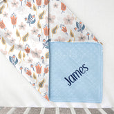 Lofaris White Abstract Blue Pink Floral Minky Baby Blanket